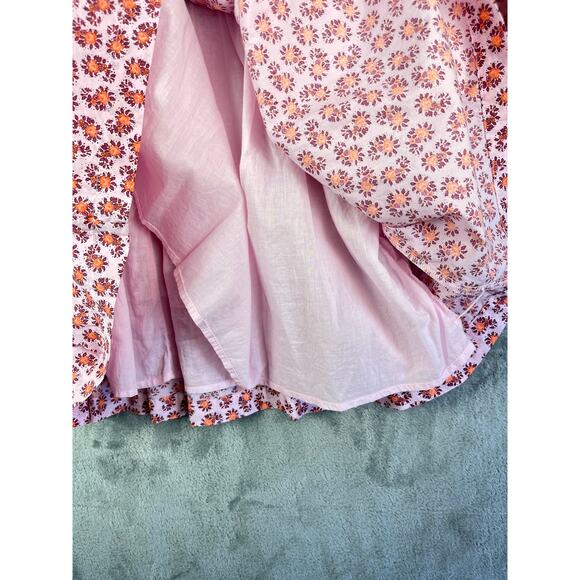 J Crew V Neck Cotton Poplin Mini Dress 14 Peony Paisley Pink Puff Sleeves - Picture 6 of 16